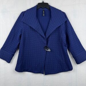 IC by Doni‎ Knits Women's Navy Textured Jacket Statement Button Size S